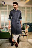 Load image into Gallery viewer, Embro Ramie Cotton Classic Fit Panjabi In Navy