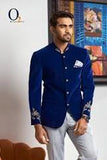 Load image into Gallery viewer, Royal Blue Velvet Zardozi Ethnic Prince Coat