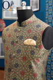 Load image into Gallery viewer, Digital Printed Art Silk Ethnic Vest in Green