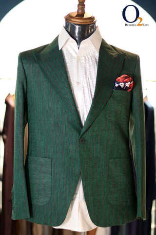 Men's Suits & Blazer For Men Green Stripe Business Man Wedding Groom Formal Wear