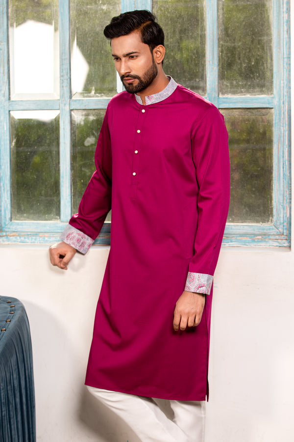 Purple Print Contrast Sleeved Panjabi