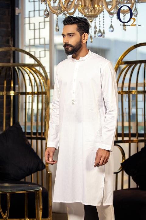 White Zardozi Classic Fit Panjabi