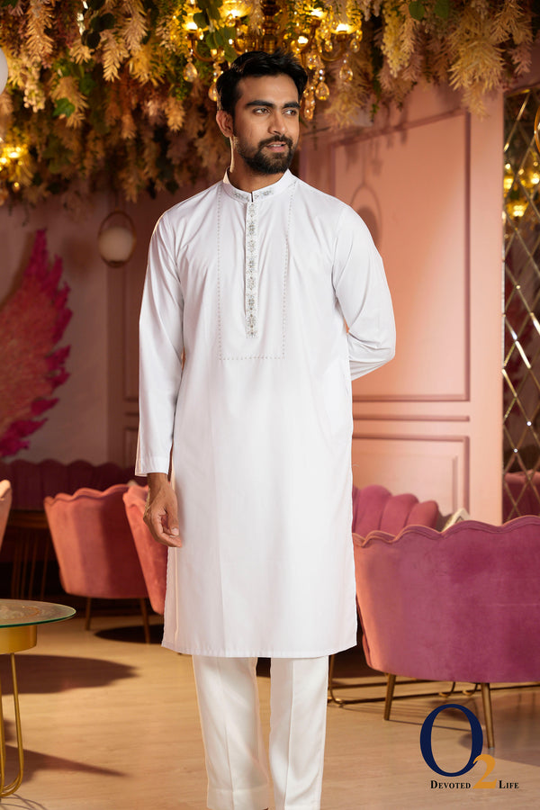 Karchupi Handwork Classic Fit Panjabi In White