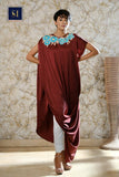 Garnet Draped Cowl Dress Comes with Pant