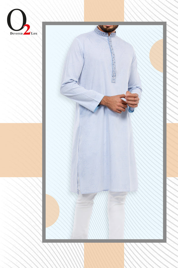 Sky Blue Self-design Exclusive Panjabi