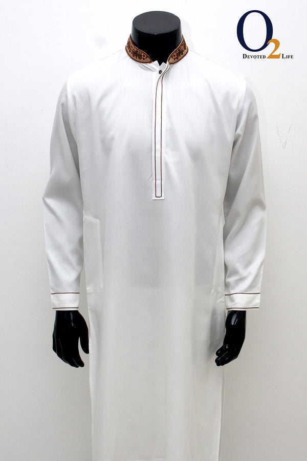 Premium White Zardozi Work Long Panjabi