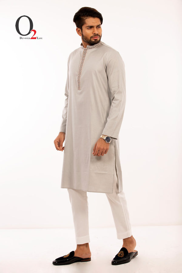 Karchupie work Classic fit panjabi in Silver