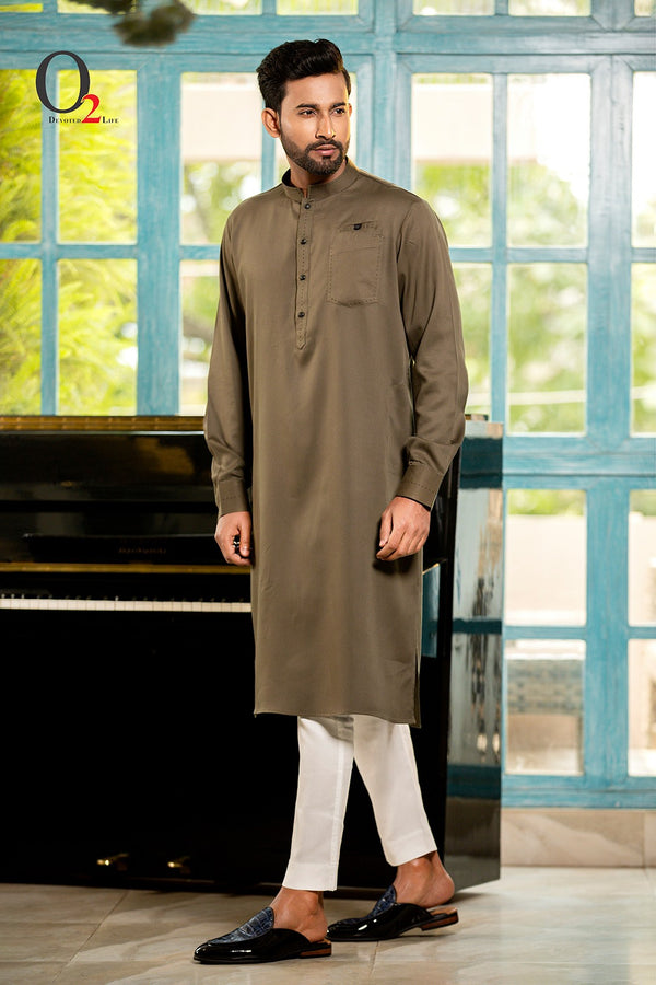 Shuttle Stitch premium linen  Classic fit Panjabi in olive