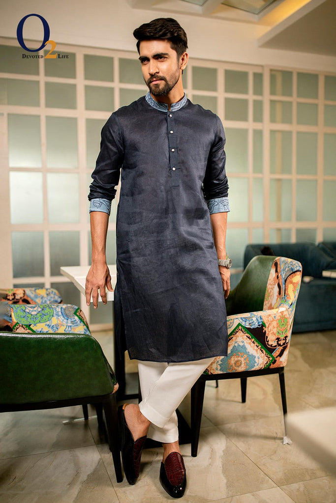 Embro Ramie Cotton Classic Fit Panjabi In Navy