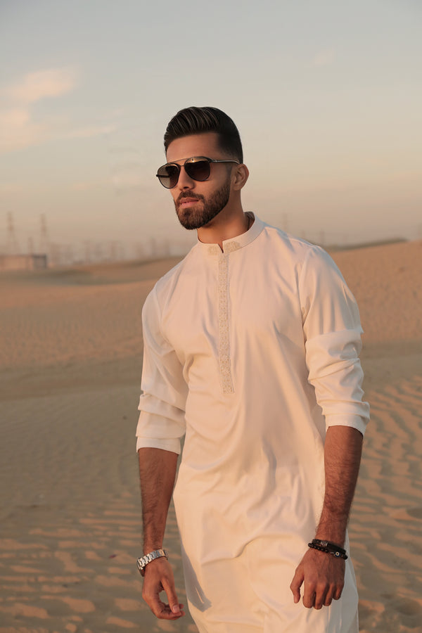 White DOB Zardozi Panjabi - o2fashions