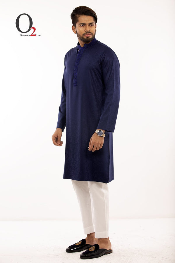 Zardozi work Classic fit panjabi in Blue