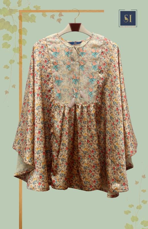 Butterfly Floral Print Cape top