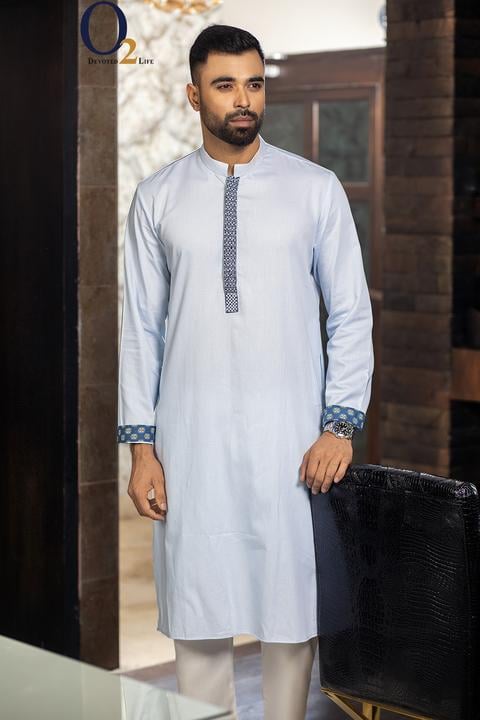 Sea Blue Zardozi Classic Fit Panjabi