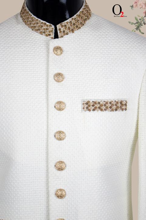 Dobby Mesh White Sherwani