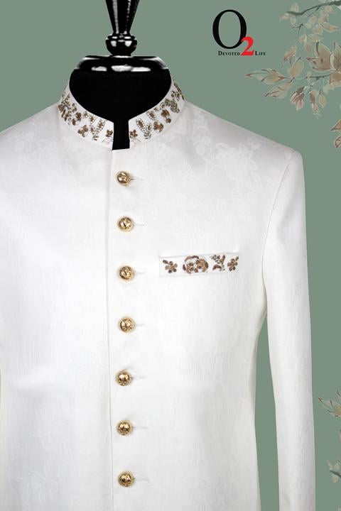 Jacquard White Sherwani