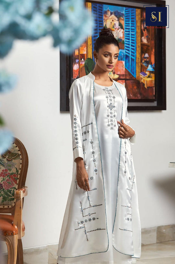 Long Koti Cut full sleeve Ladies dress in all over embroidery