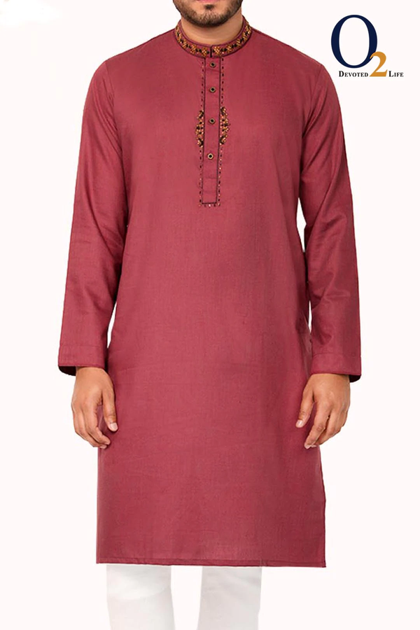 Deep Ruby Zardozi Work in Premium Panjabi