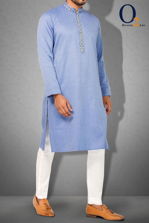 RiverSide Blue Zardozi Classic Fit Panjabi