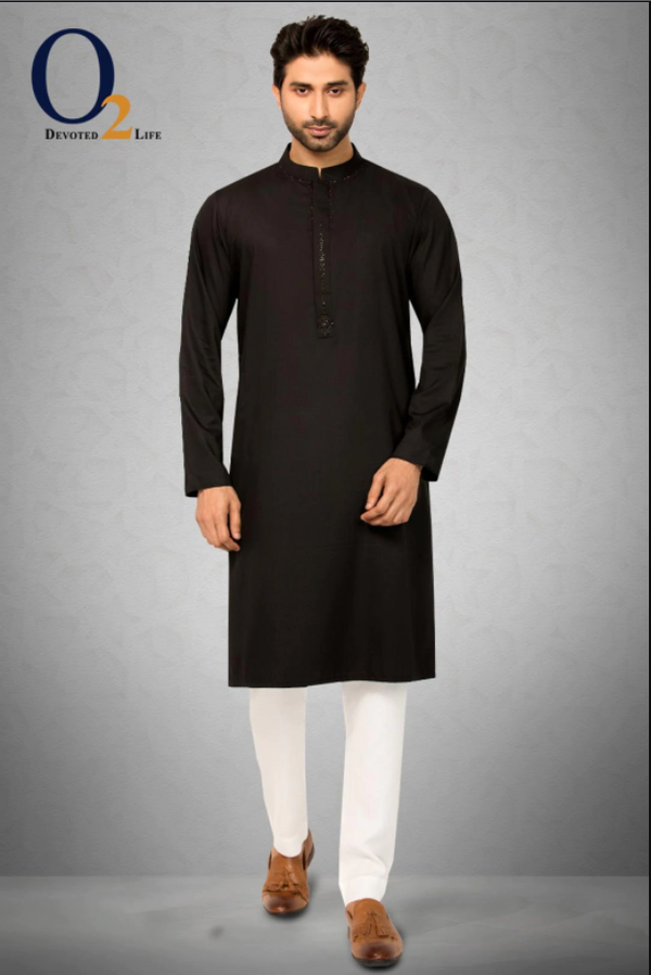 Pure Black with Black Zardozi work Classic Fit Panjabi