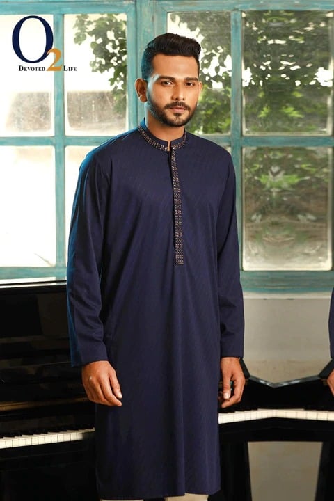 Royal Blue Zardozi Work Classic Fit Panjabi