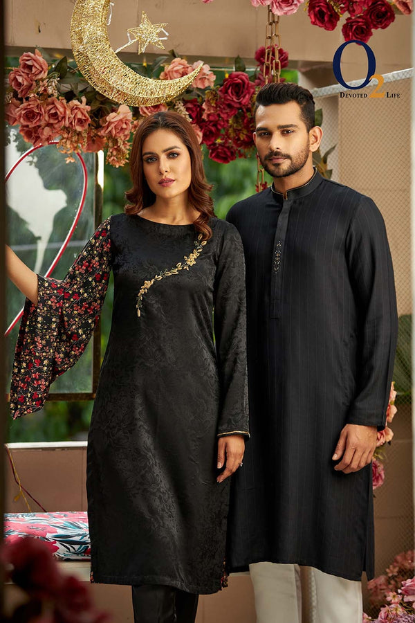 Black Zardozi Floral Couple Dress