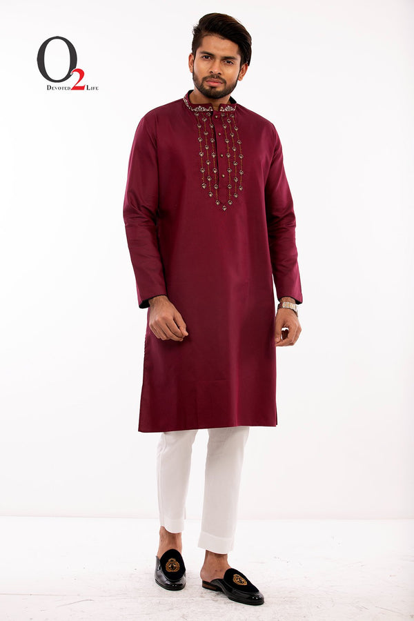 Zardozi work Classic fit Panjabi in Magenta