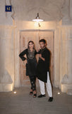 Beige and Black shaded kameez and Black Panjabi Couple Collection