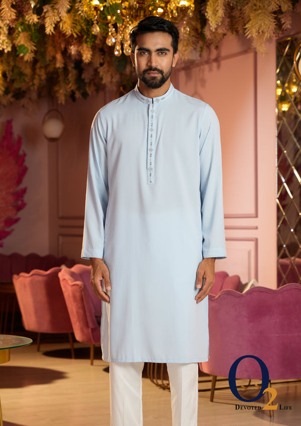 Zardozi Handwork Classic Fit Panjabi In Sky Blue