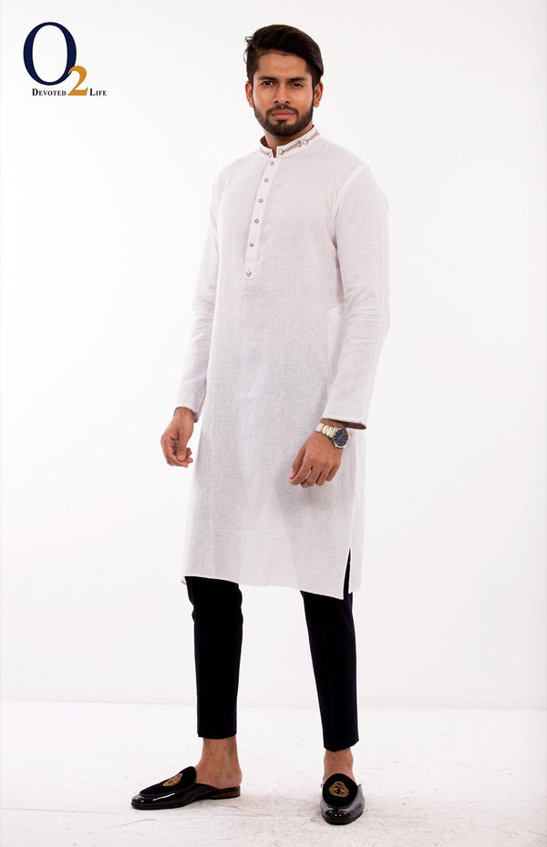 Zardozi work Long Panjabi in White