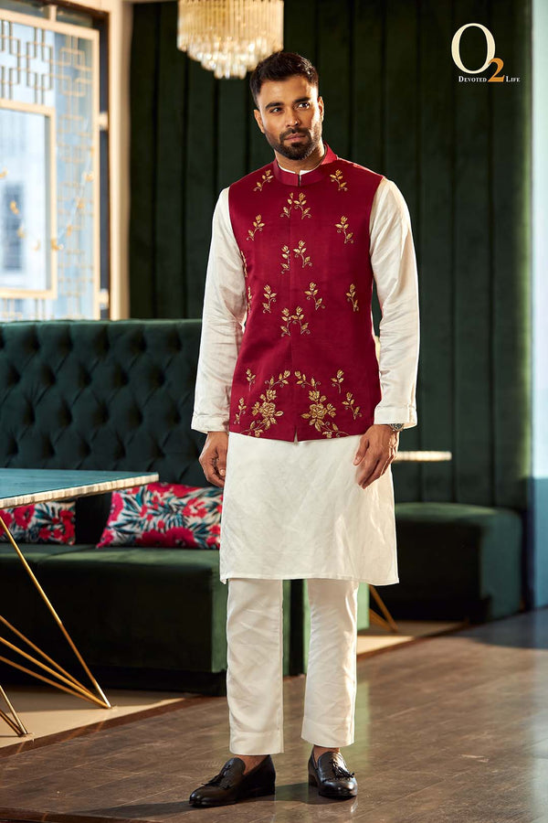 Maroon Leves Zardozi Work Ethnic Vest