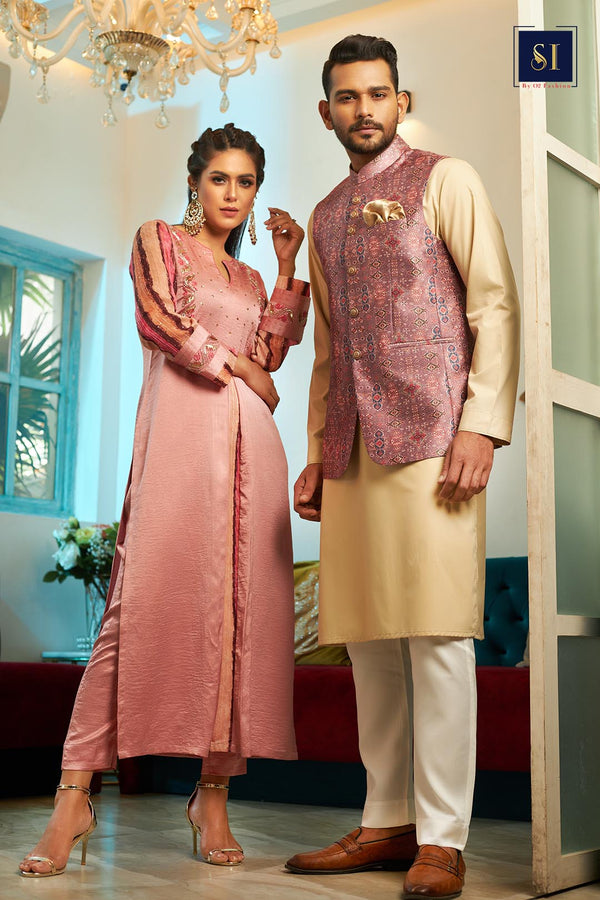 Mauve Pink Silver Zardosi Work Kameez (2pc)