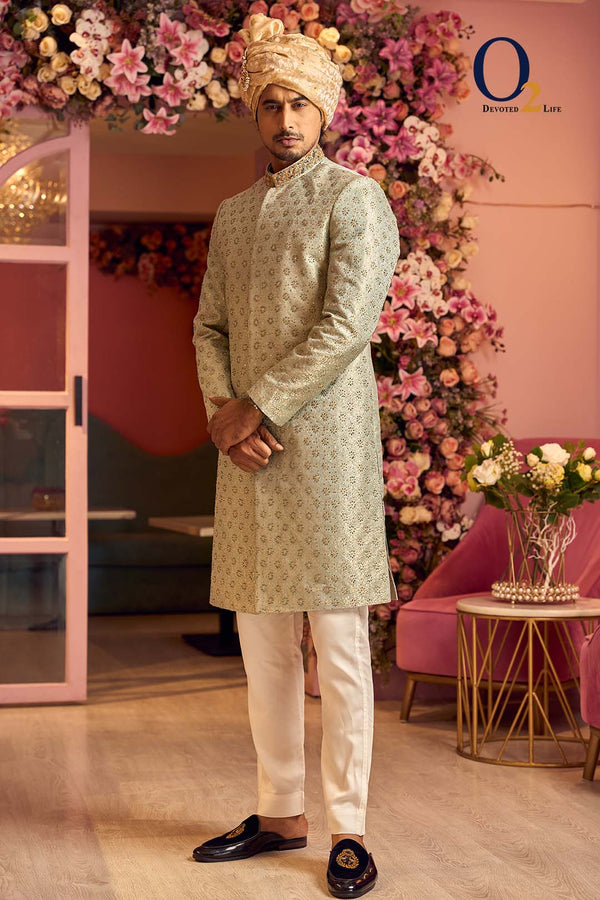 Pestle Green Zardozi Sherwani