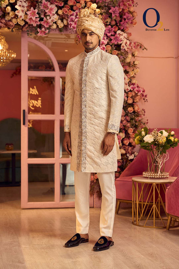 Indo Zardozi White Sherwani