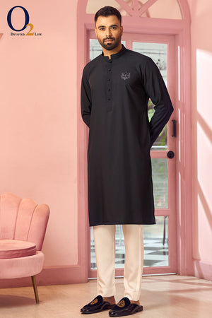 Navy Solid Work PA Classic Fit Panjabi