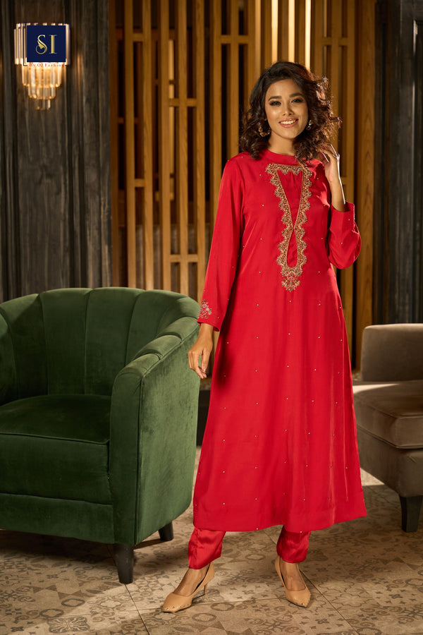 crimson red 2pcs kameez set