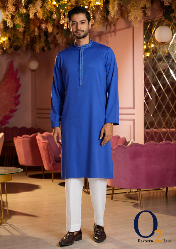 Zardozi Handwork Classic Fit Panjabi In Blue