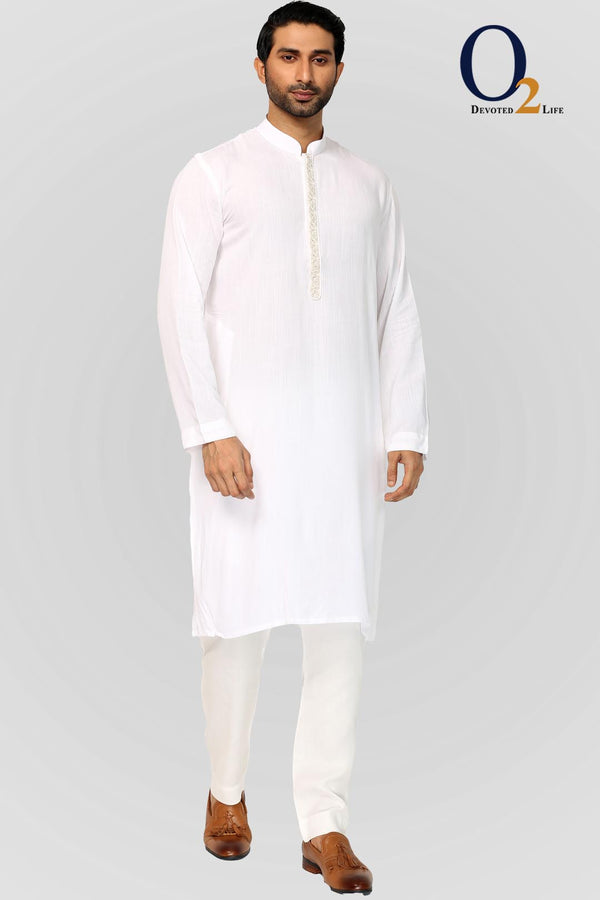 White Slub Cotton Zardozi Classic fit Panjabi