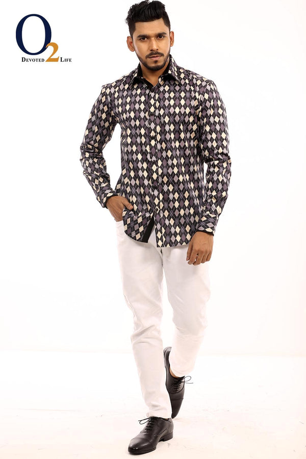 Diamond Print Casual Full Sleeve Shirt