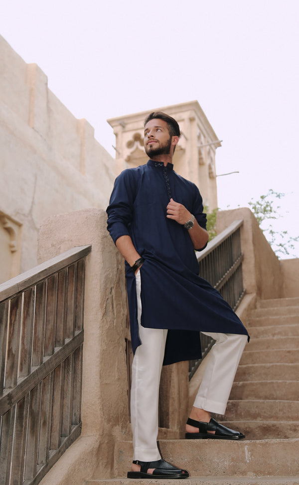 Navy Blue KO Zardozi Panjabi