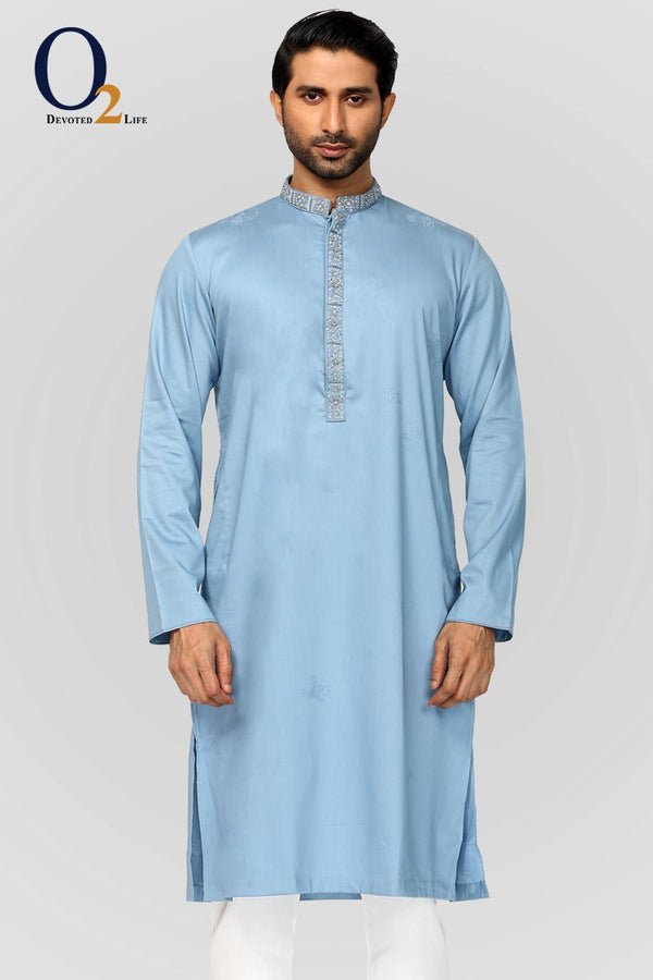 Pastel Blue Zardozi Classic Fit Panjabi