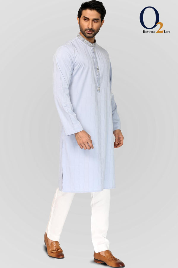 Soft Grey Zardozi work Classic Fit Panjabi