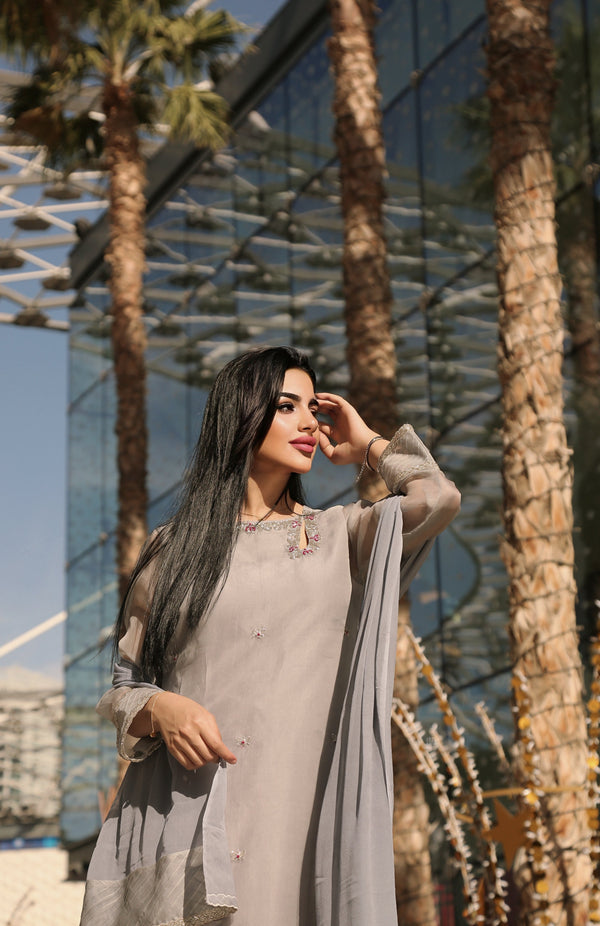 Gray Colour Muslin Kameez SI by O2