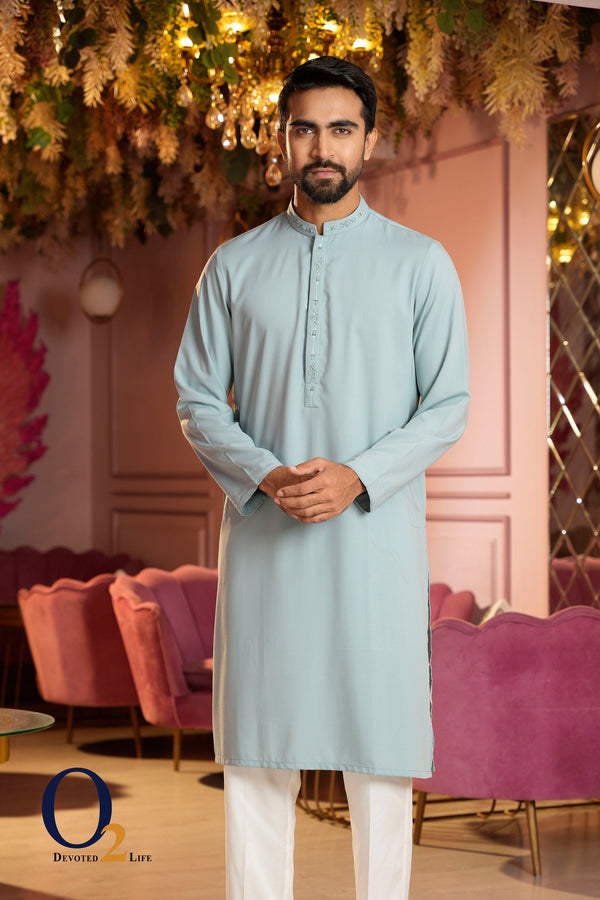 Zardozi Handwork Classic Fit Panjabi In Powder Blue