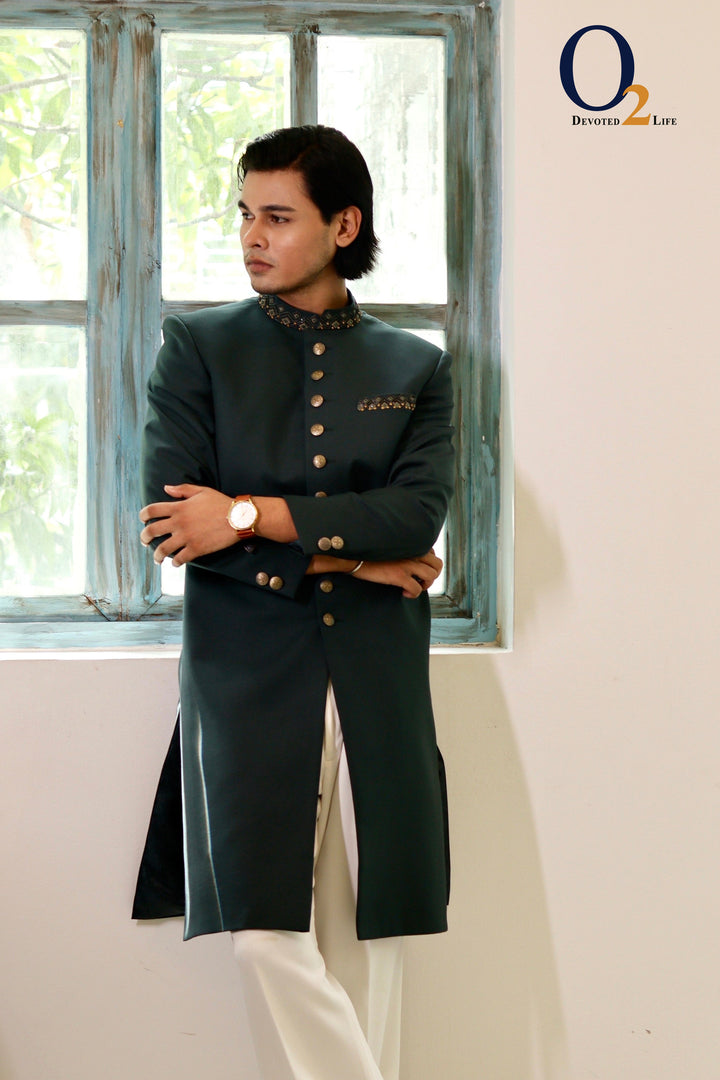 Dark Green Textured Exclusive sherwani ENVY
