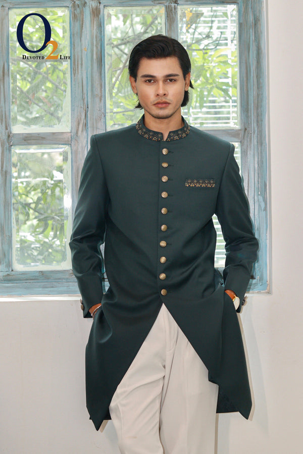 Dark Green Textured Exclusive sherwani ENVY