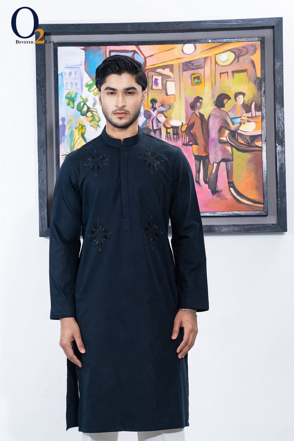 Zardozi Handwork Classic Fit Panjabi in Black