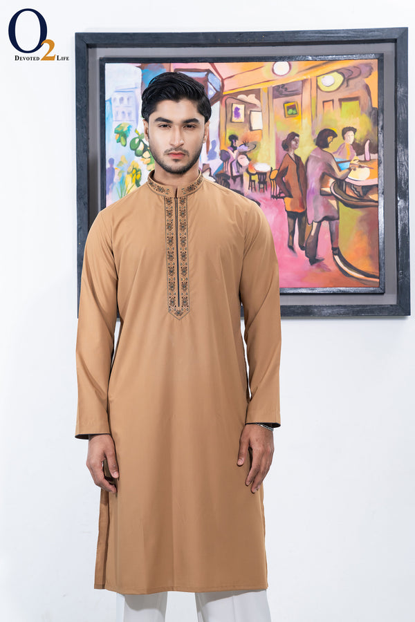 Zardozi Handwork Classic Fit Panjabi in Brown