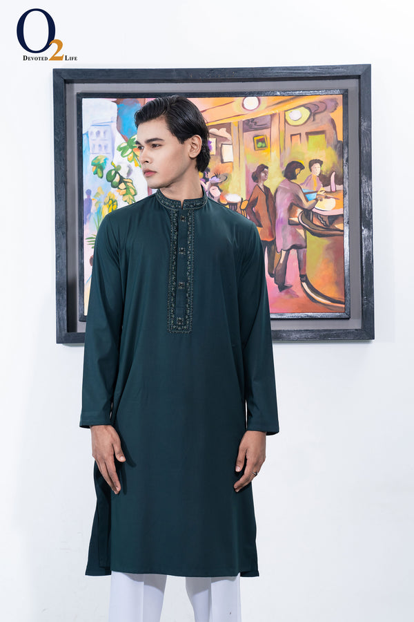 Zardozi Handwork Classic Fit Panjabi in Green