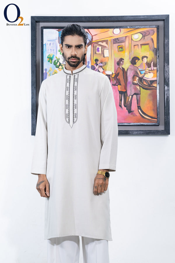Zardozi Handwork Classic Fit Panjabi in DUSTY GREY