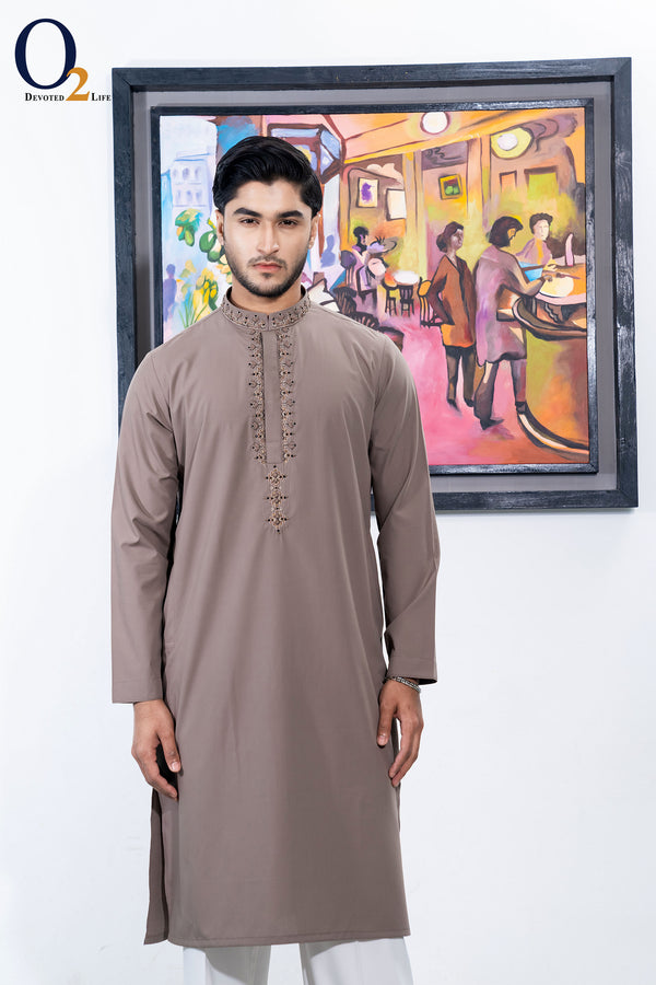 Zardozi Handwork Classic Fit Panjabi in Fog